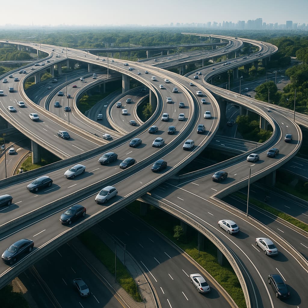 Luftaufnahme eines Autobahnknotens